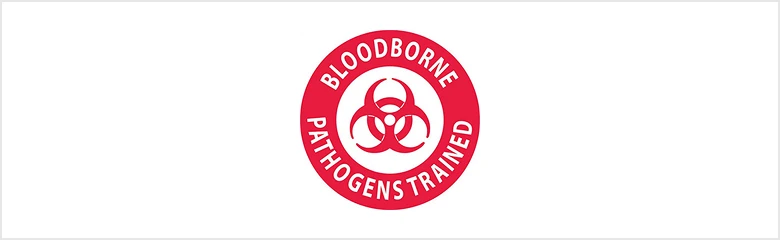 Red biohazard symbol certification
